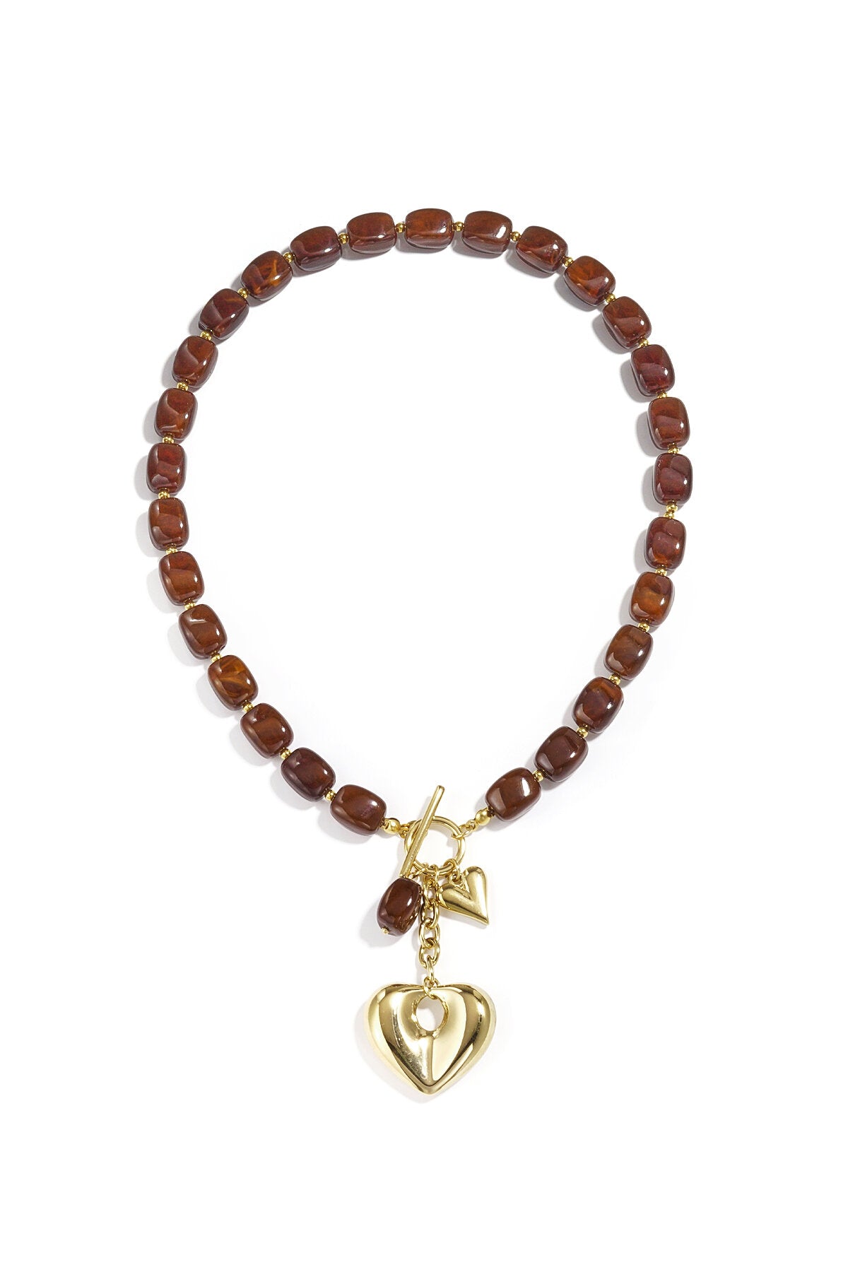Squoval beaded necklace hanging heart