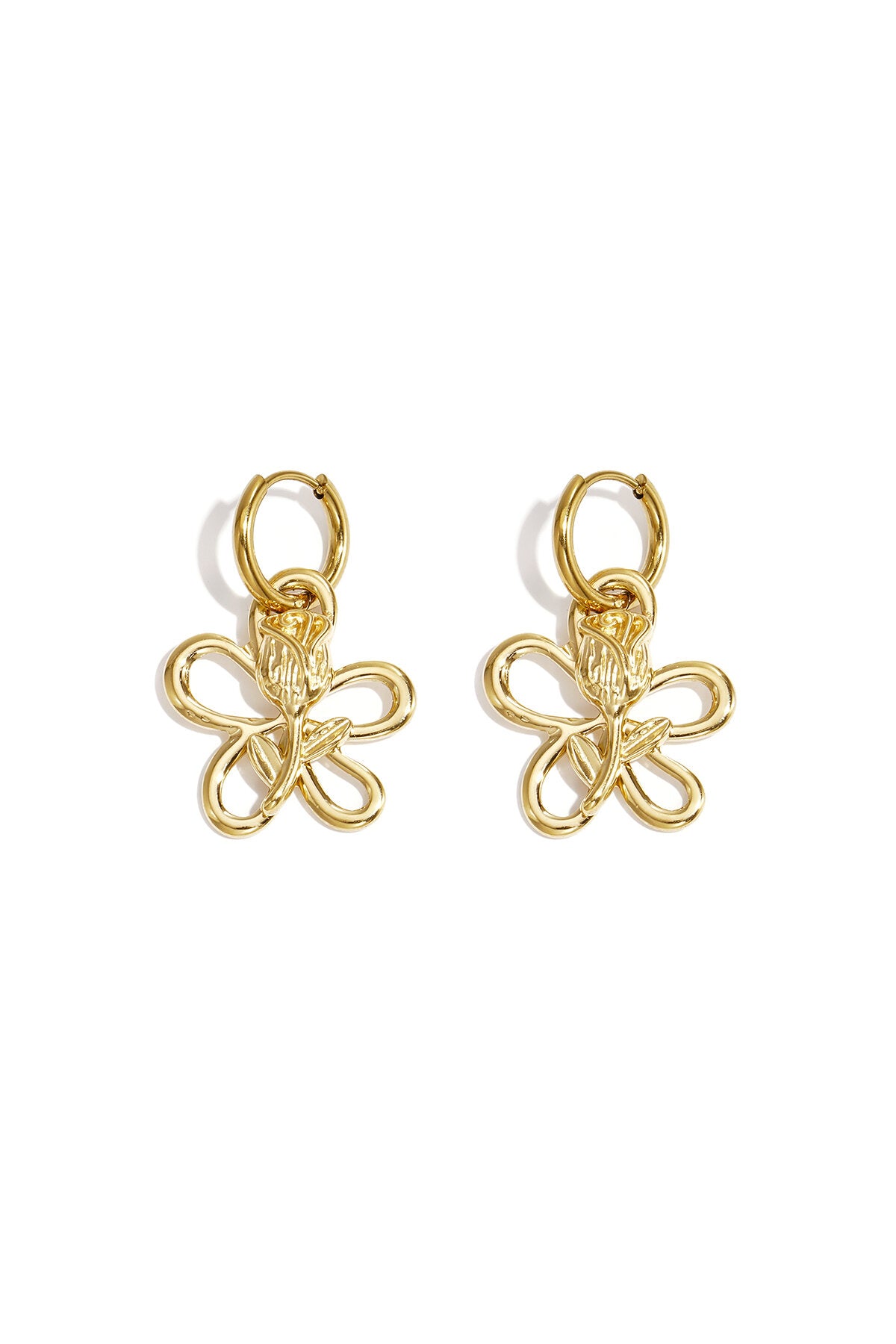 Earrings with rose in flower pendant