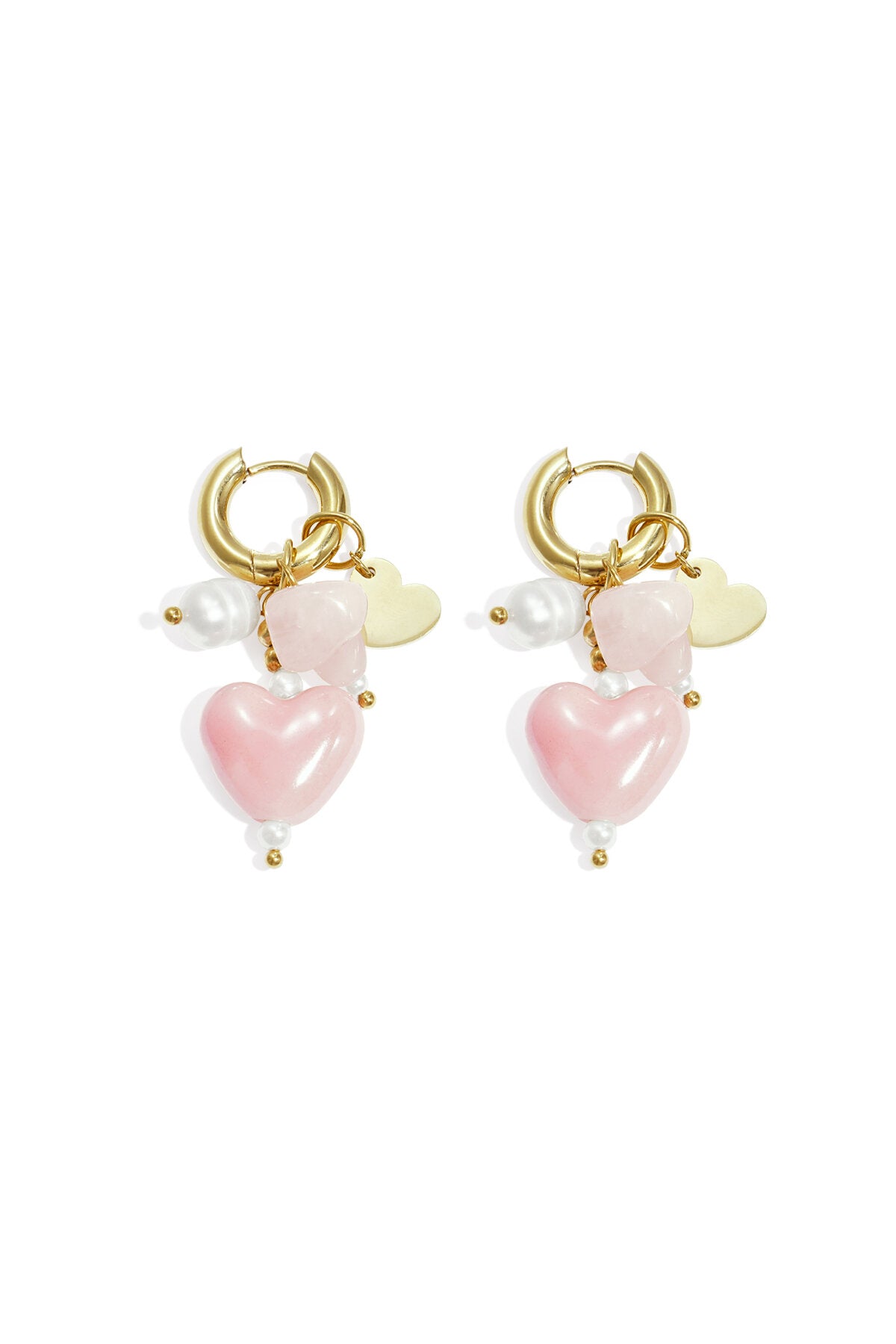 Earrings with beads and heart charms